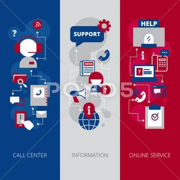 Call center flat vertical banners set Stock Illustration