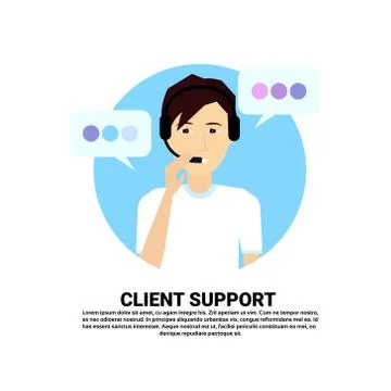 Call center headset agent man client support online operator, customer and Illustrazione stock