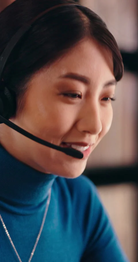 Call center, headset and agent in house with smile, contact us and telecom Stock Footage 340990140