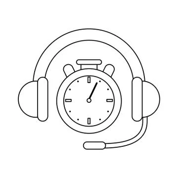 Call center headset and clock timer black and white 스톡 일러스트