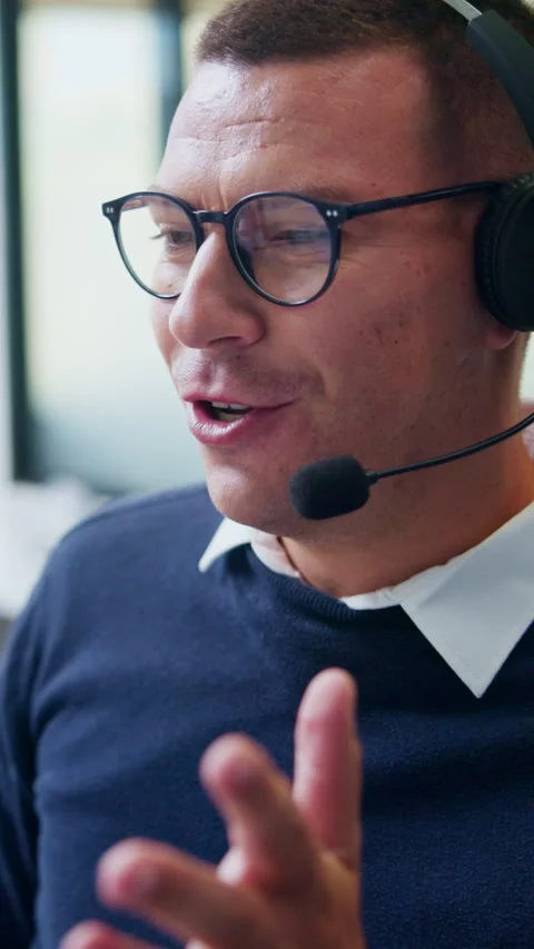 Call center, headset and man with customer support, advice or virtual Stock Footage 335826885