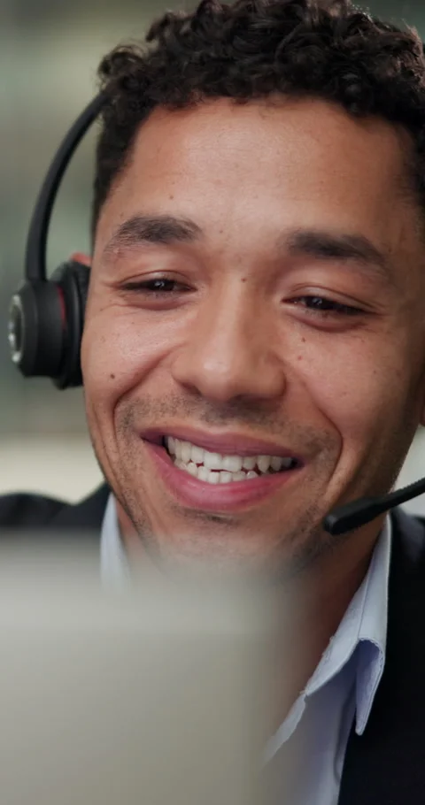 Call center, headset or man in office with computer, telecom or investment Stock Footage 341074547