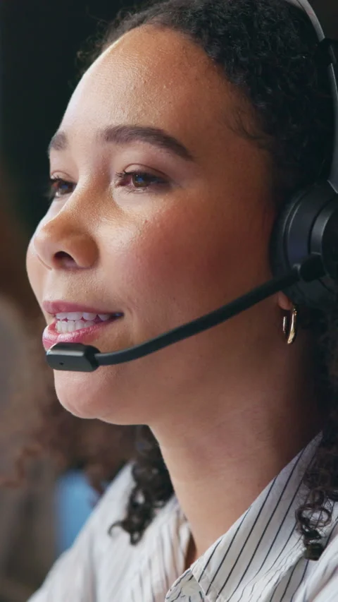 Call center, headset or person in agency with tech, contact us or investment Stock Footage 333690116