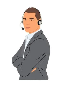 Call center hotline agent vector isolated on white Stock Illustration