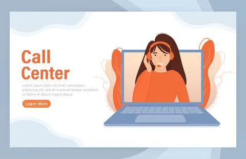 Call center, hotline flat vector illustrations. Smiling office workers with Ilustración de archivo