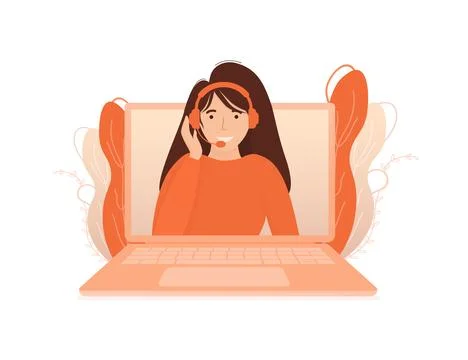 Call center, hotline flat vector illustrations. Smiling office workers with 库存插图