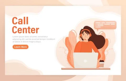 Call center, hotline flat vector illustrations. Smiling office workers with 스톡 일러스트