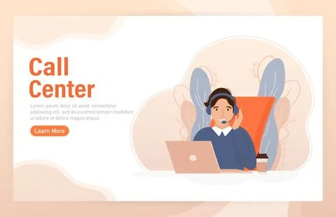 Call center, hotline flat vector illustrations. Smiling office workers with Illustrazione stock