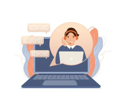 Call center, hotline flat vector illustrations. Smiling office workers with Stock Illustration