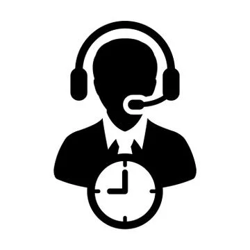 Call center icon vector with clock symbol and male customer care support Stock Illustration