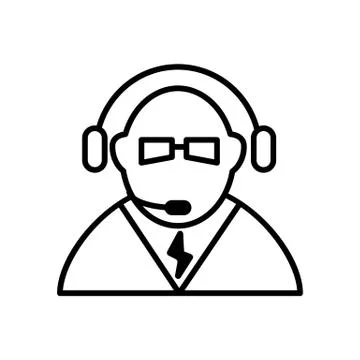 Call center icon vector. Flat linear contour icon isolated on white. Manager of Illustrazione stock