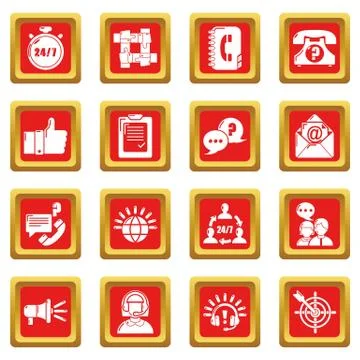 Call center icons set red square vector Stock Illustration
