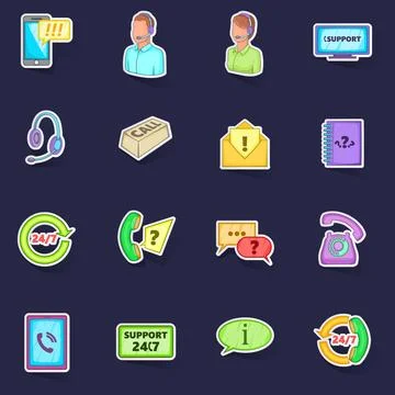 Call center icons set vector sticker Stock Illustration