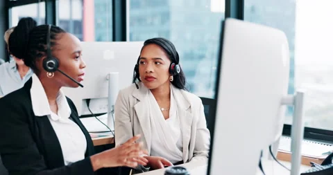 Call center manager, help and teamwork with computer for sales advice, lead Stock Footage 307986301