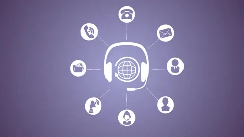 Call center operation, icons of operator and customer communication through  Stock Footage 274150804