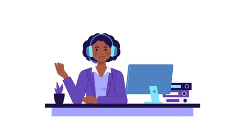 Call center operator female character animation, hotline cartoon design Stock Footage 259077145