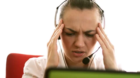 Call center operator having headache  Stock Footage 943004