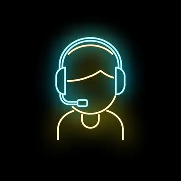 Call center operator icon glowing neon effect Illustrazione stock