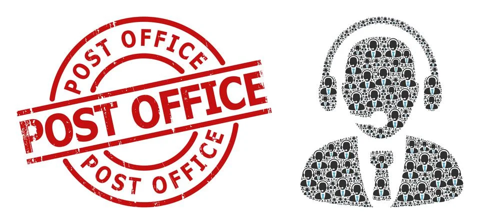 Call Center Operator Icon Recursive Collage and Distress Post Office Stamp 스톡 일러스트