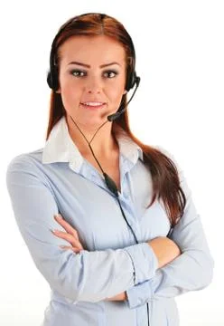 Call center operator isolated on white. customer support. helpdesk. Stock Photos