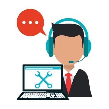 Call center operator with laptop technical support Stock Illustration