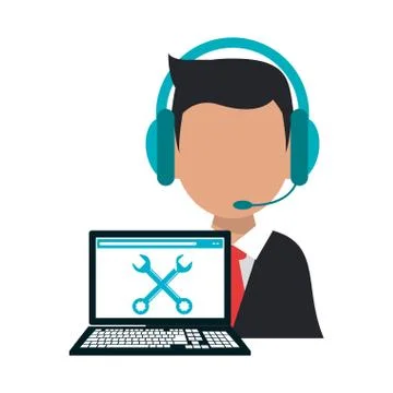Call center operator with laptop technical support Stock Illustration