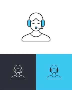 Call Center Operator Line Icon Stock Illustration