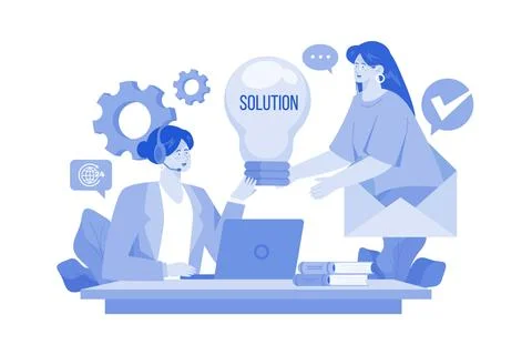 Call Center Operator Talking With A Client About The Solution. Stock Illustration