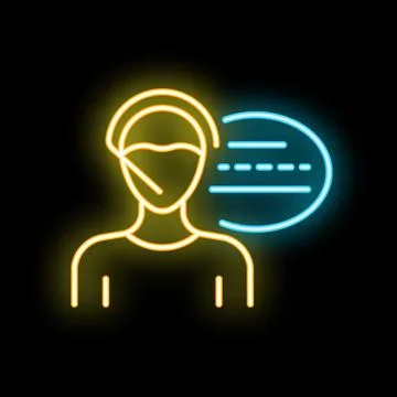 Call center operator talking with customer using headset neon light style ico Illustrazione stock