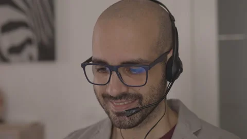 Call center operator is talking with headset. Customer service concept Stock-Footage 142373146