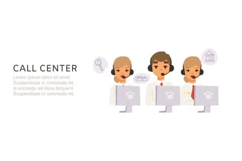 Call center operator, vector illustration. Communication work with customer in Stock Illustration