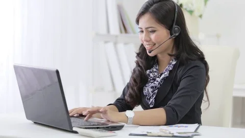 Call center operator while working Stock Footage 83523498