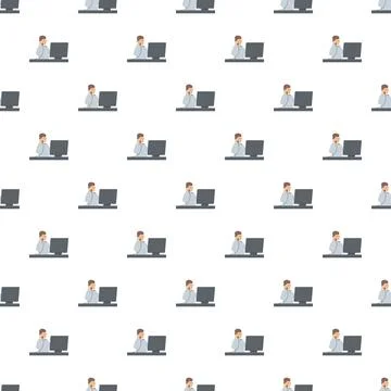Call center operator working on computer repeating pattern Stock Illustration