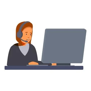 Call center operator working with headset and computer 스톡 일러스트