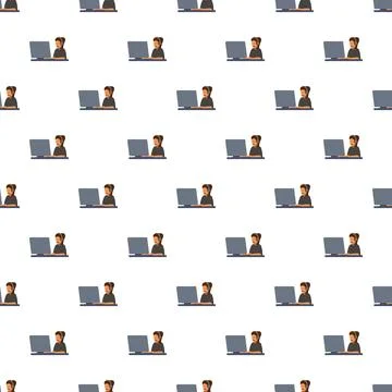 Call center operator working on laptop repeating pattern Illustrazione stock