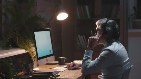 Call Center Operator Working At Nightshift Video stock 148353926