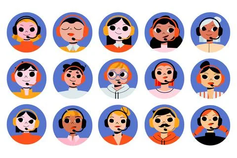 Call center operators avatar or round icons set Illustration
