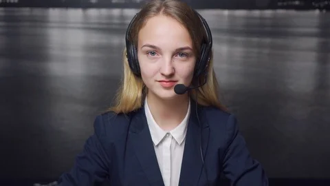 Call Center Operator's Friendly Smile Stock Footage 70102444