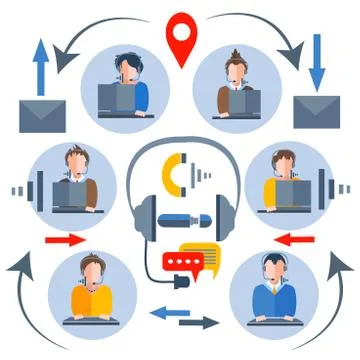 Call center operators icons of people, man woman, girl, boy Stock Illustration