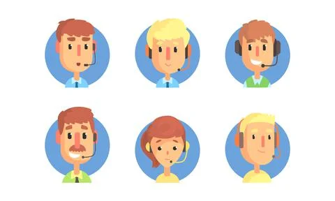 Call Center Operators Set, Technical Support and Customer Service Illustrazione stock