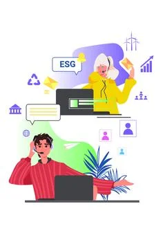 Call center operators wearing headset working in client support center Illustrazione stock