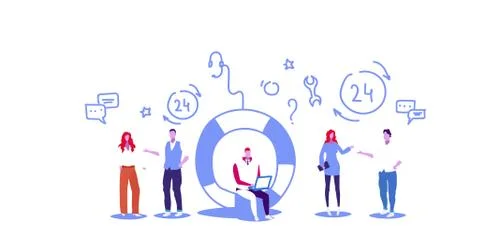Call center operators working together technical team support customer service Stock Illustration