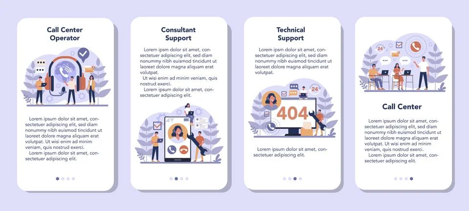 Call center or technical support mobile application banner set. 库存插图
