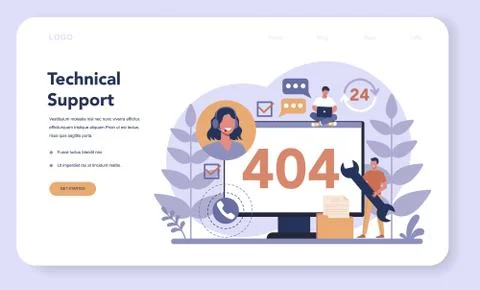 Call center or technical support web banner or landing page. Illustrazione stock