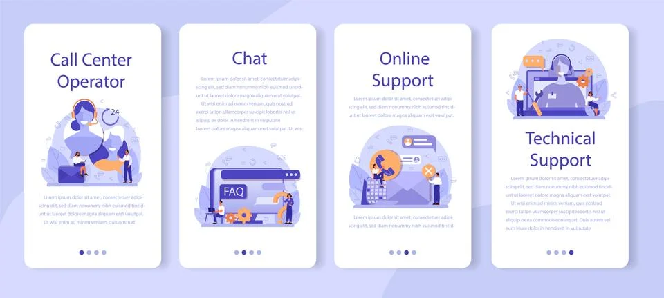 Call center or technical support mobile application banner set. Idea Illustrazione stock