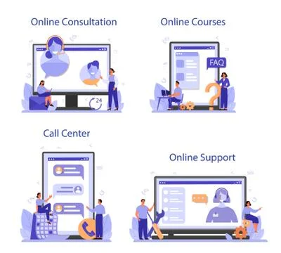 Call center or technical support concept set. Idea of customer service Illustrazione stock