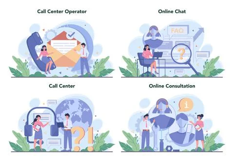 Call center or technical support concept set. Idea of customer service. イラスト素材