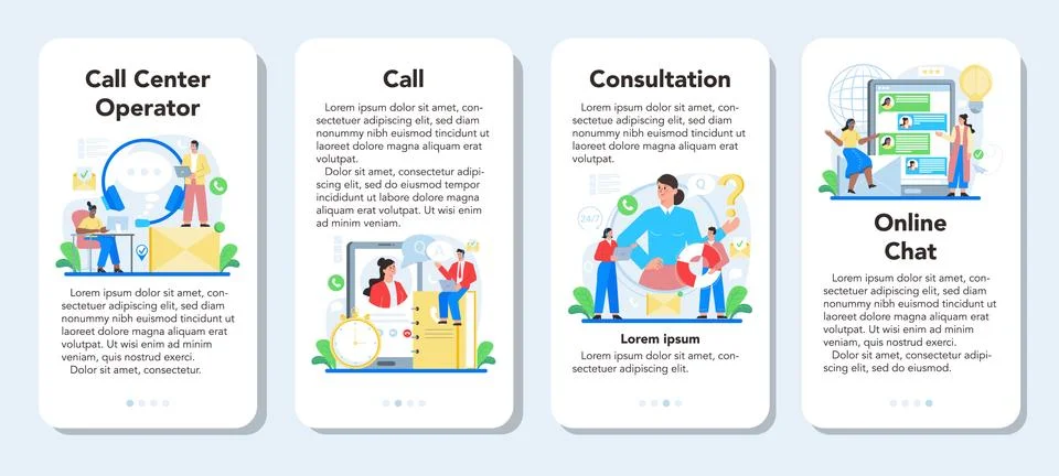 Call center or technical support mobile application banner set Stock Illustration