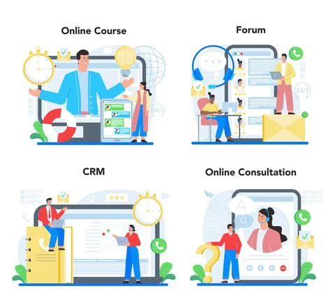 Call center or technical support online service or platform set Illustrazione stock