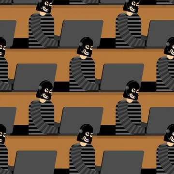 Call center scammer pattern seamless. swindler background. Criminal with he.. Stock Illustration